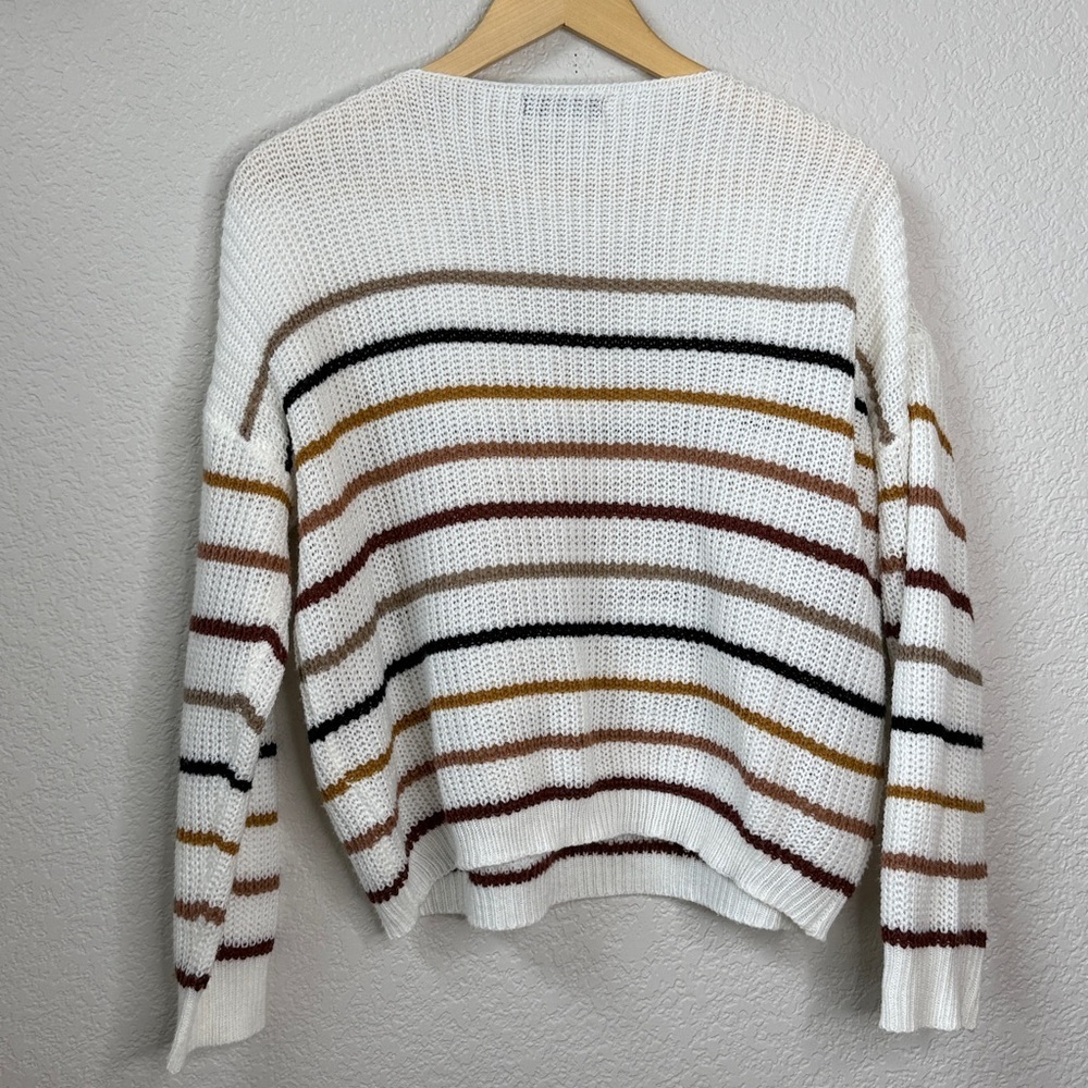 SHEIN Sweater Stripped V Neck Cream White size Medium - Picture 8 of 9